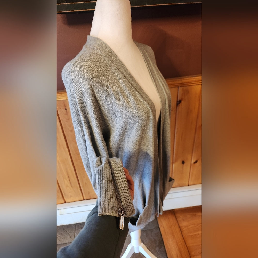 Michael Kors Gray Cardigan Sweater With Pockets + Zippers Size Medium - Picture 5 of 10